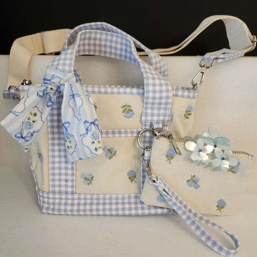 NWT Madden Girl Blue Mini Tote Embroidered Canvas Handbag Crossbody Country - Picture 4 of 9